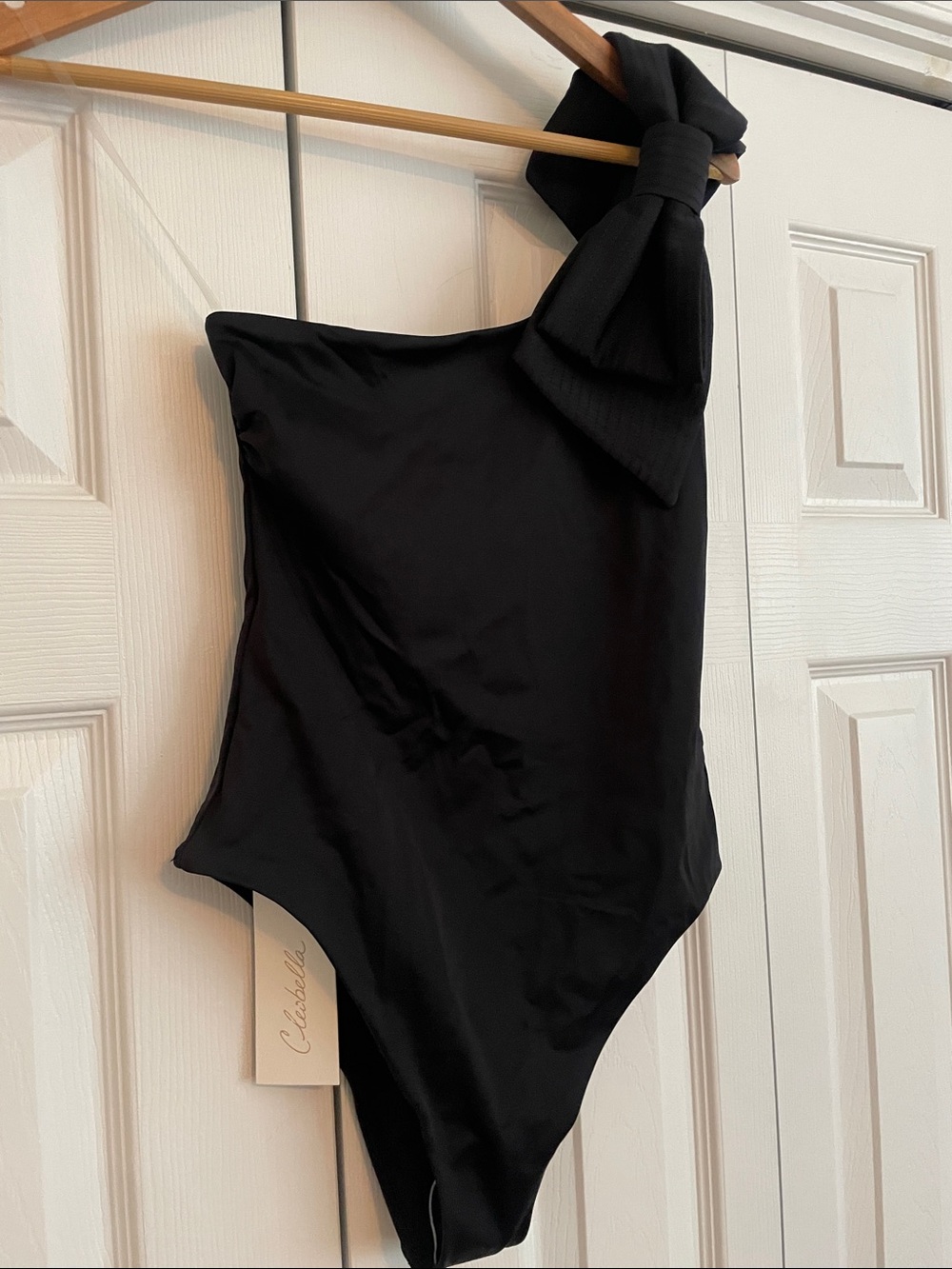 New Cleobella Inga Large Bow Black One Shoulder One Piece Bathing Suit Small